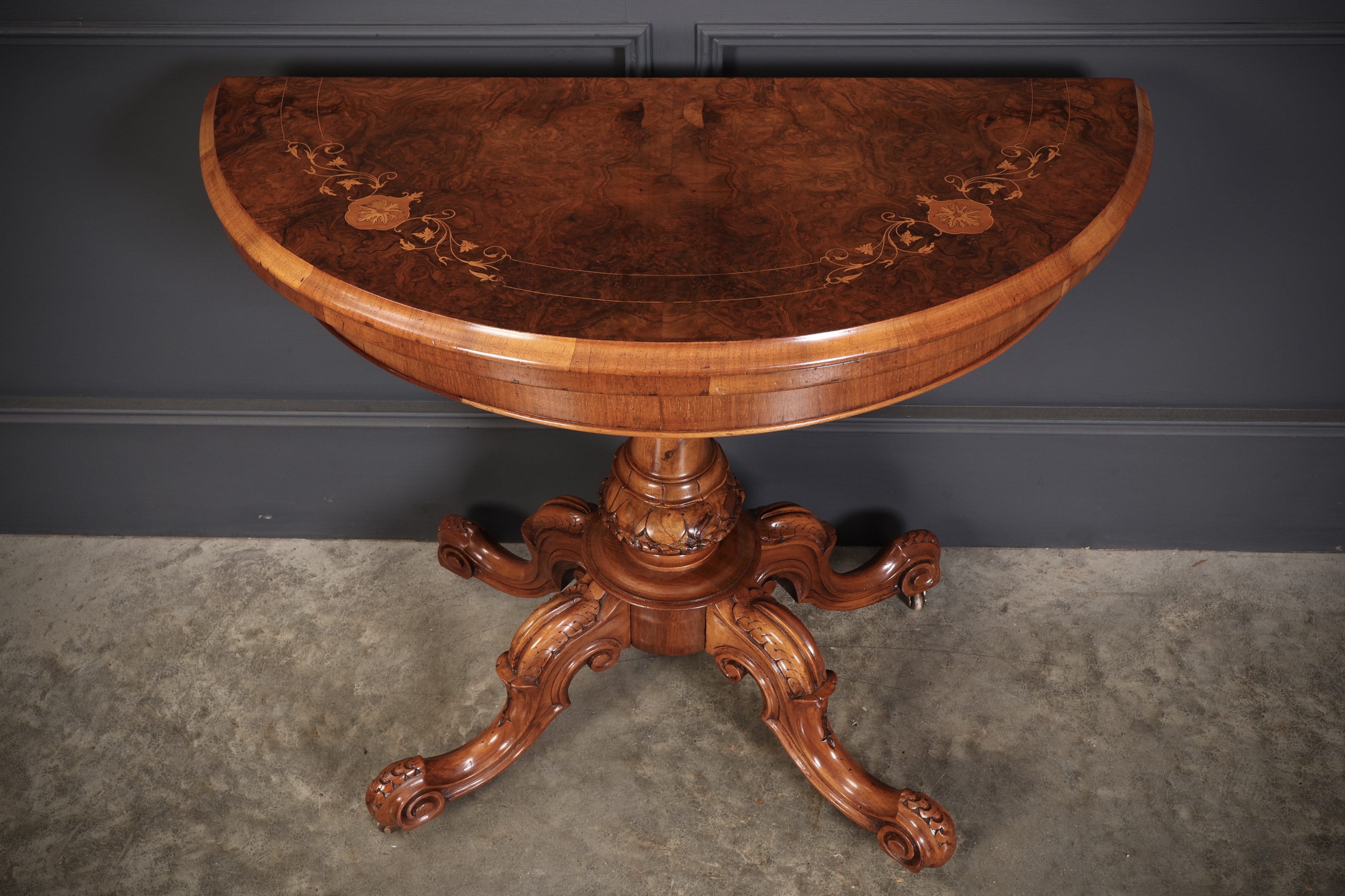 Victorian Marquetry Inlaid Burr Walnut Card Table - Image 2